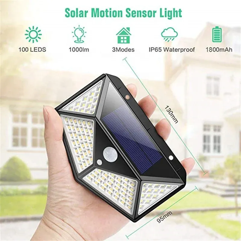 Lampe Solaire 100 LED Détecteur Mouvement Étanche – Image 3