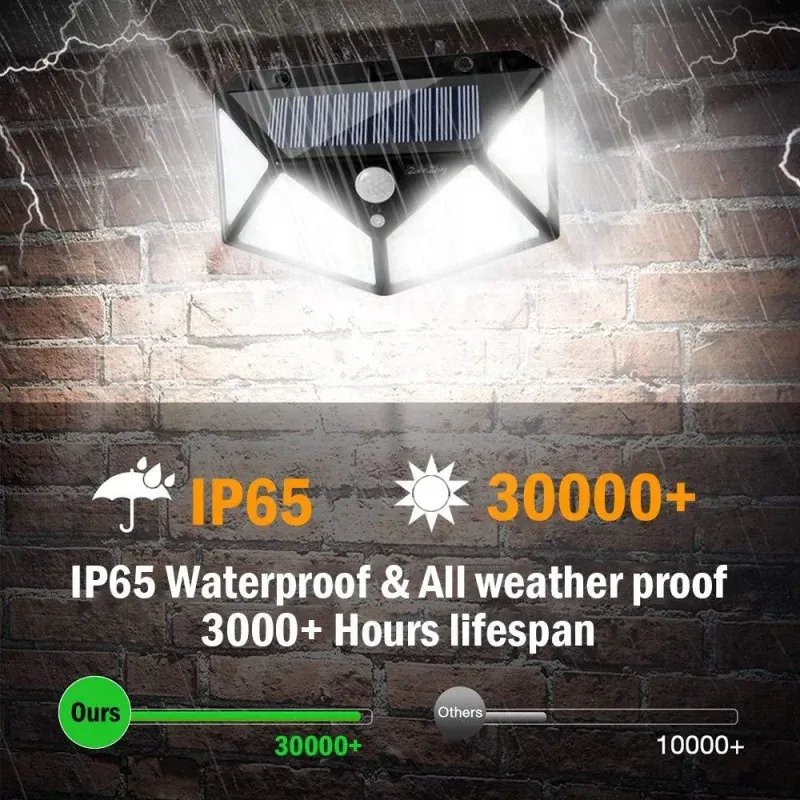 Lampe Solaire 100 LED Détecteur Mouvement Étanche – Image 2