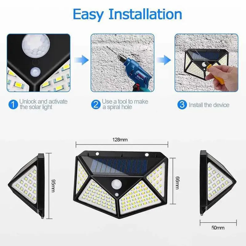 Lampe Solaire 100 LED Détecteur Mouvement Étanche – Image 5